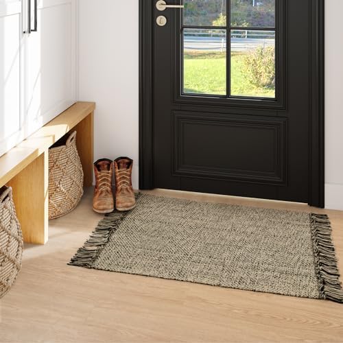 Collive Small Bathroom Rug 2x3 Reversible Cotton Entryway Mat