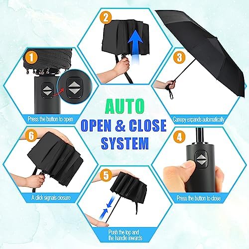 GAOYAING 46 Inch Automatic Folding Umbrella with Sleeve Black