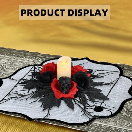 Gothic 16-Inch Skull Candle Holder with Red Rose