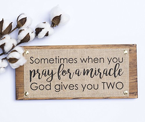 5x12 Twin Announcement Burlap Wood Plaque