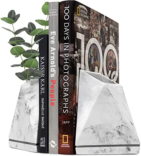 Marble Style Decorative Book Ends for Shelves White