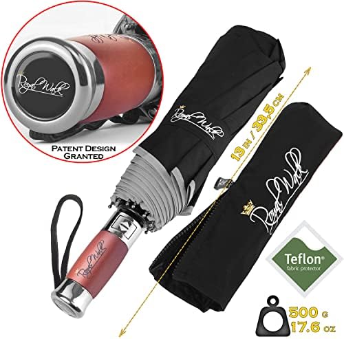 Royal Walk Windproof Folding Travel Umbrella with Real Wood Handle 1
