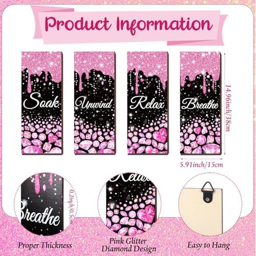 Sivak 4 Pcs Glitter Diamond Pink Black Wall Decor Signs