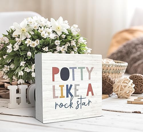 SRADMO Funny Kids Potty Sign Rock Star Wood Box Decor