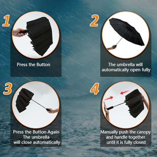Lantusire Large Double-Ribs Automatic Folding Umbrella for Women Men
