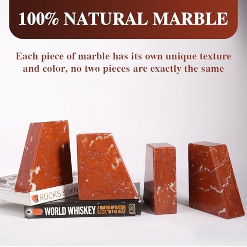 Koville Red Marble Bookends for Heavy Books