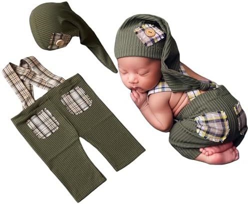 Zeroest Newborn Boy Photo Outfit with Suspenders and Hat