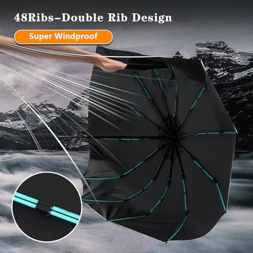 Lantusire Large Double-Ribs Automatic Folding Umbrella for Women Men