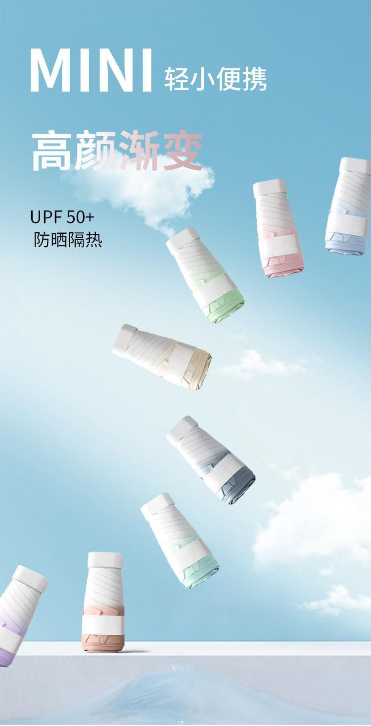Mini Travel Sun Umbrella for Purse - UV Protection Lightweight Windproof