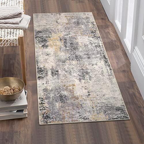 Lahome Modern Abstract Gray Area Rug for Bathroom and Entryway