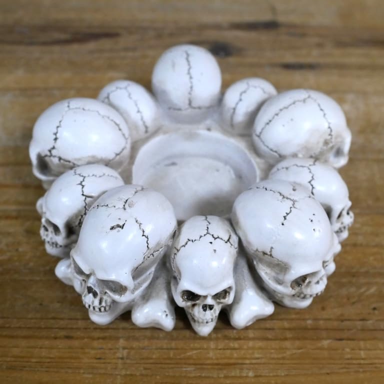 Skulls Candle Holder - Gothic Resin Statue White Medium 1