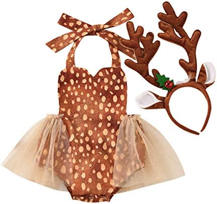 Newborn Baby Girl Christmas Costume With Reindeer Hairband
