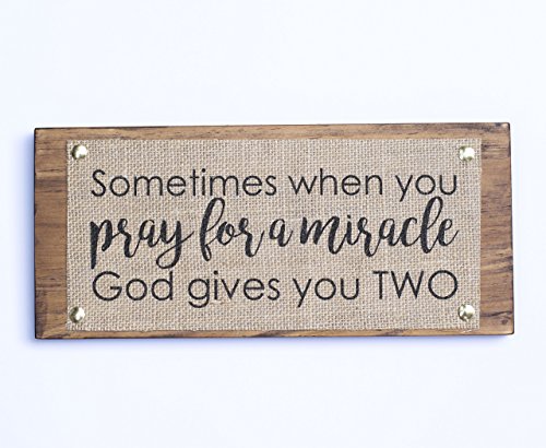 5x12 Twin Announcement Burlap Wood Plaque