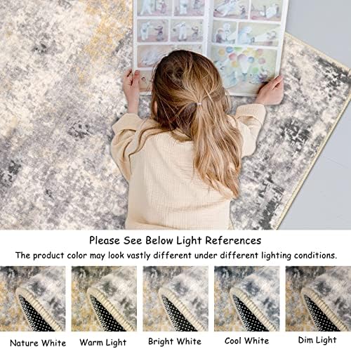 Lahome Modern Abstract Gray Area Rug for Bathroom and Entryway