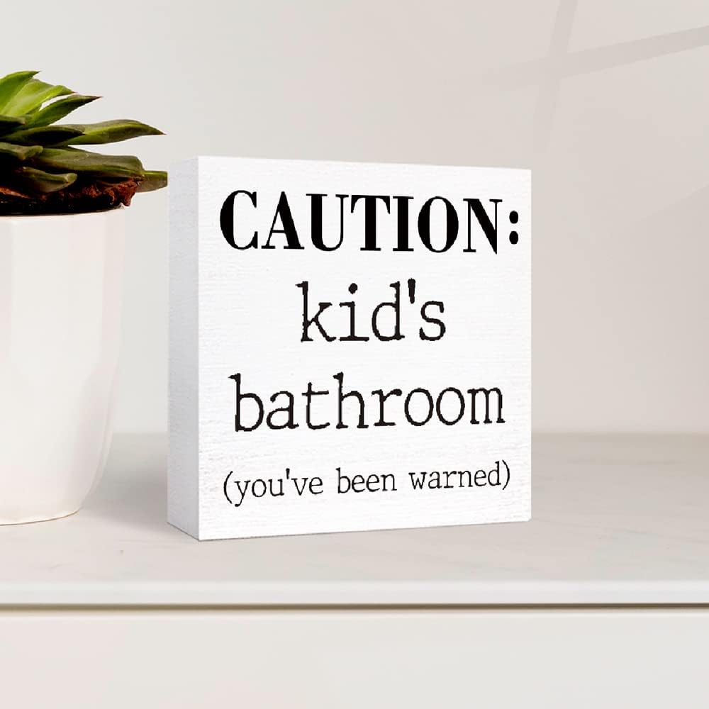 Funny Kids Bathroom Wood Block Sign 5x5x11 1