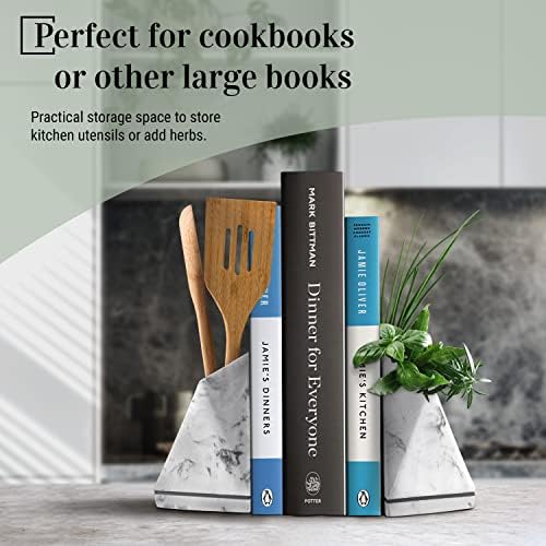 Marble Style Decorative Book Ends for Shelves White