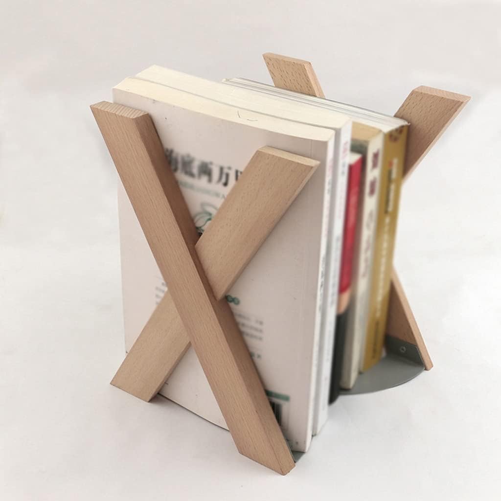 Wooden Bookend X-Shape Desk Decorative Bookends Unique Office Bookend