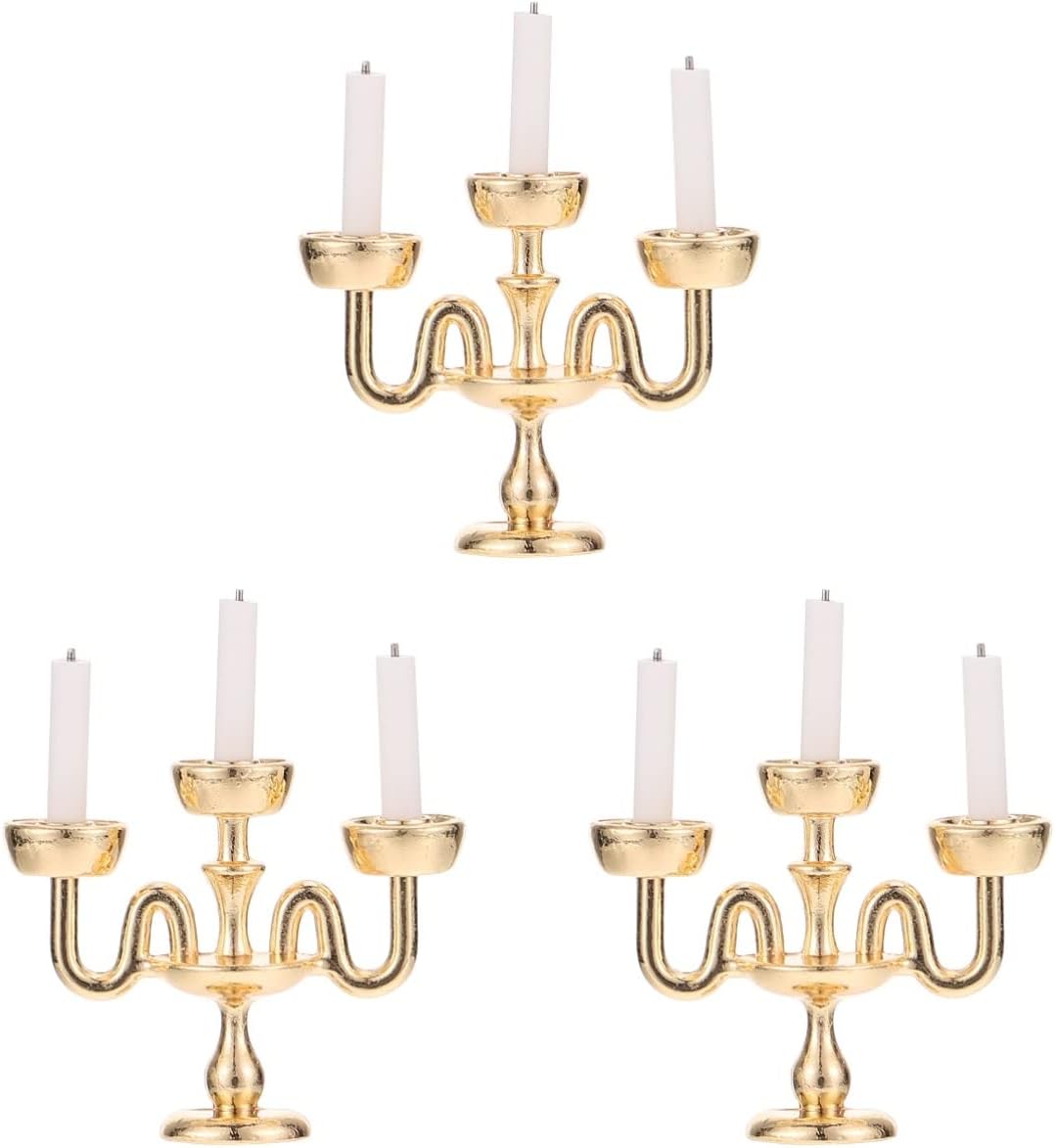 Toyvian 3pcs Miniature Candlestick Holders for Victorian Dollhouse