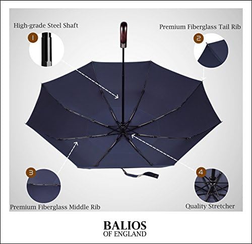 Balios Travel Folding Umbrella with Real Wood Handle
