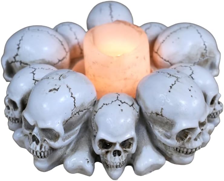 Skulls Candle Holder - Gothic Resin Statue White Medium 1