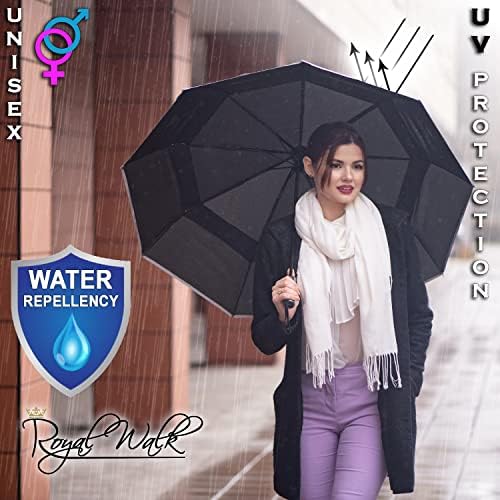 Royal Walk Windproof Folding Travel Umbrella with Real Wood Handle 1