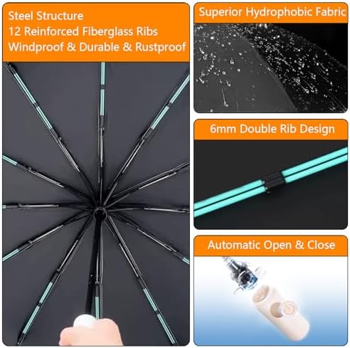 Lantusire Large Double-Ribs Automatic Folding Umbrella for Women Men