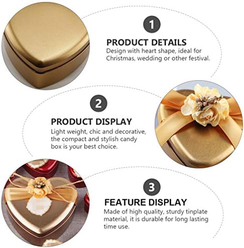 12Pcs Heart Shaped Gold Candy Tins with Lid