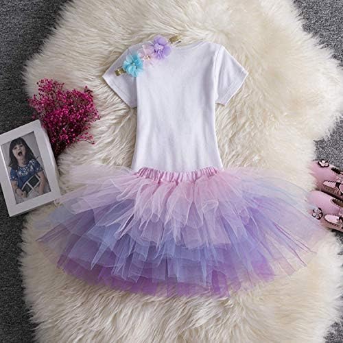 NEWEPIE Rainbow Unicorn Baby Birthday Costume 3pcs Set