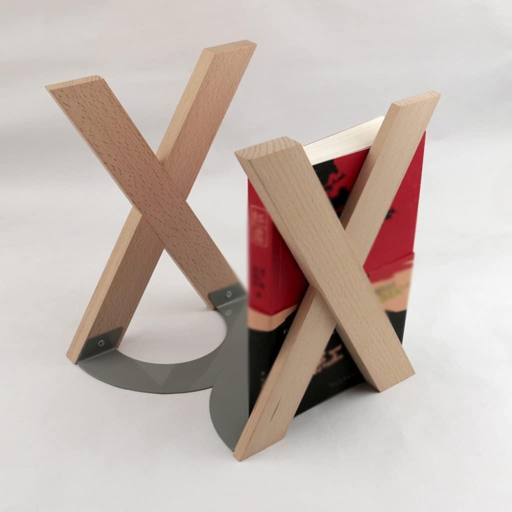 Wooden Bookend X-Shape Desk Decorative Bookends Unique Office Bookend