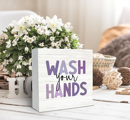 SRADMO Kids Wash Hands Wooden Box Sign