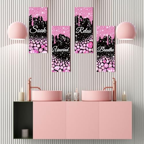 Sivak 4 Pcs Glitter Diamond Pink Black Wall Decor Signs