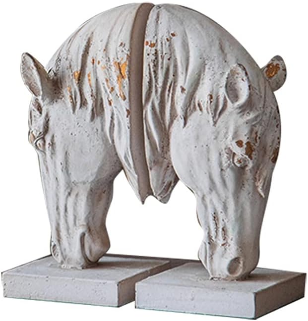 Creative Resin Bookend with Horse Sculpture Retro Design White 81x41x96 Inch