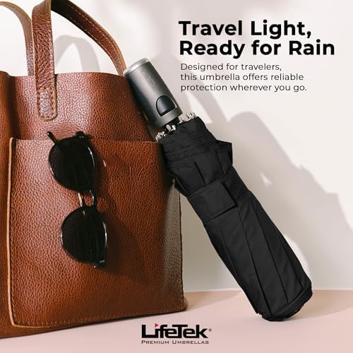 LifeTek Windproof Travel Umbrella - Compact Automatic UV Protection