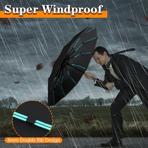 Lantusire Large Double-Ribs Automatic Folding Umbrella for Women Men