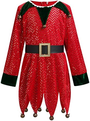 IMEKIS Girls Christmas Elf Costume with Hat and Stockings
