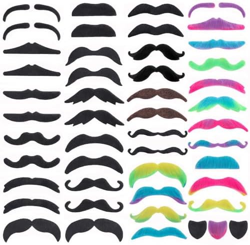 Parceria 48 Pcs Colorful Fake Mustache Set
