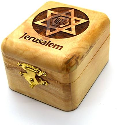 Holy Land Mall Olive Wood Star of David Box with Menorah
