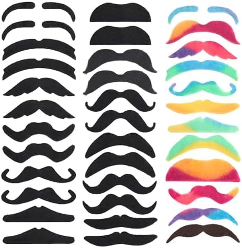 Jeoney 48 Pcs Colorful Fake Mustache Beard Set