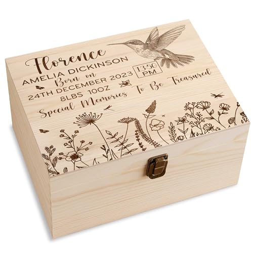 Personalized Baby Memory Box with Humming Bird Design 1