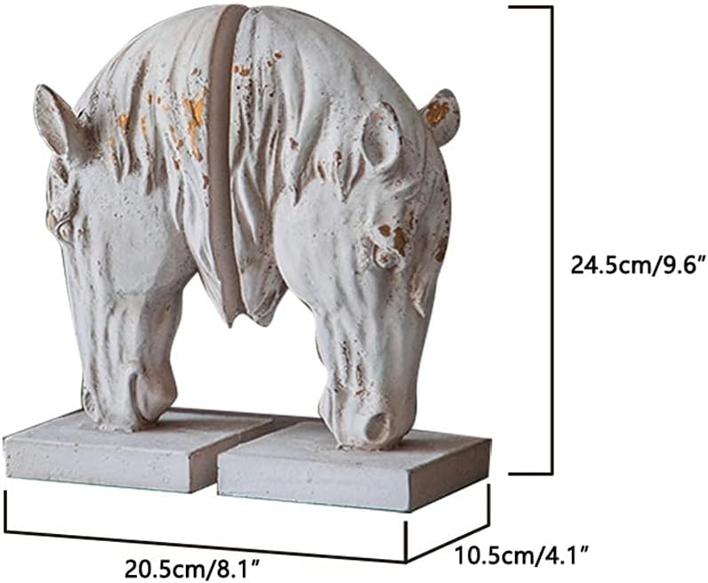 Creative Resin Bookend with Horse Sculpture Retro Design White 81x41x96 Inch