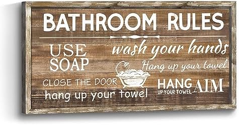 Bathroom Rules Wall Art Framed Decor 24x12 Inches