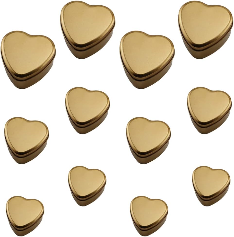 12Pcs Heart Shaped Gold Candy Tins with Lid