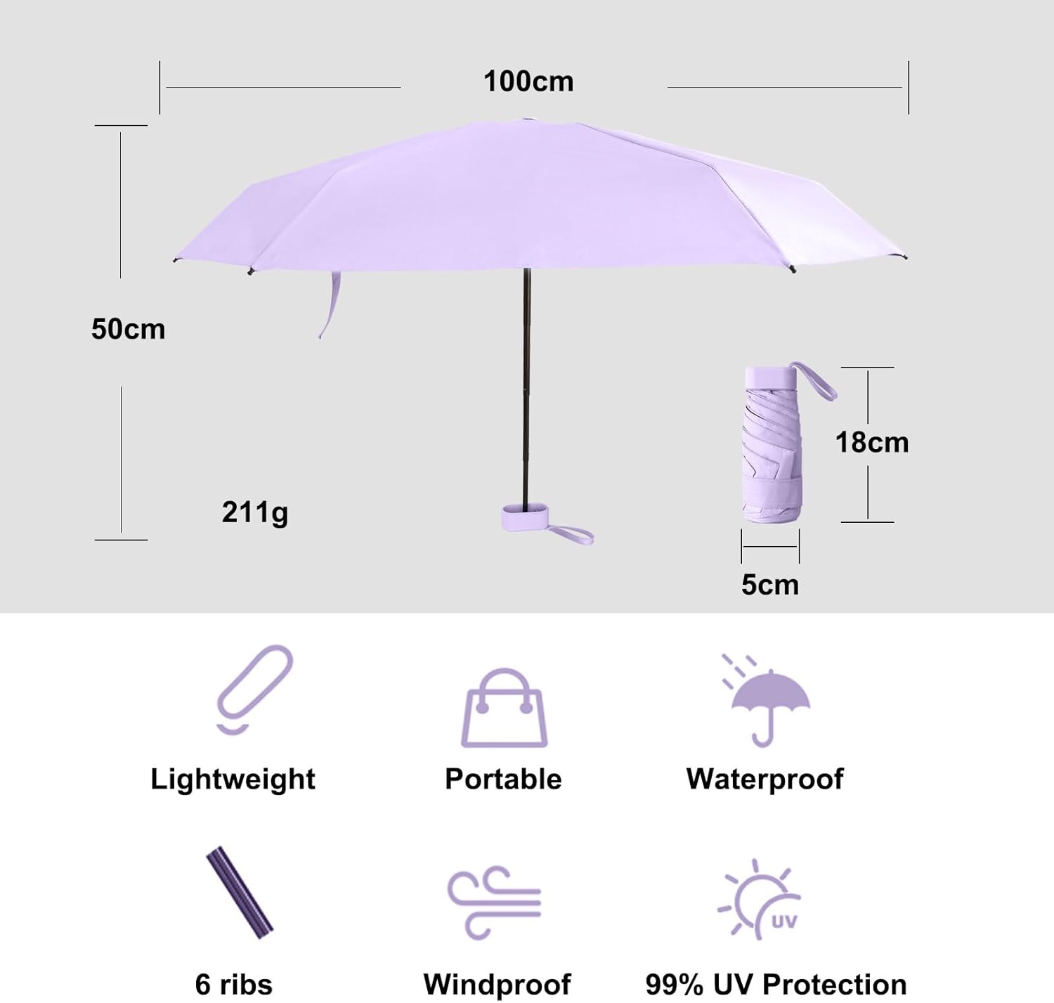GUARAY Mini Umbrella with Case Lightweight Folding Travel Accessory