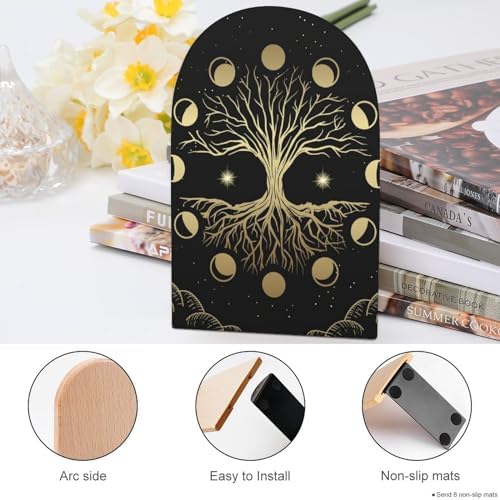 Sacred Tree Life Moon Print Bookends with Non-Skid Pads 1 Pair