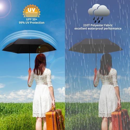 GAOYAING Compact Automatic Travel Umbrella with UV Protection Case 1