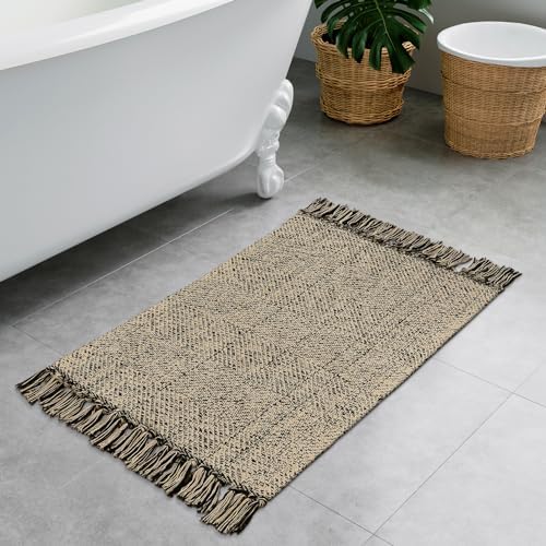 Collive Small Bathroom Rug 2x3 Reversible Cotton Entryway Mat