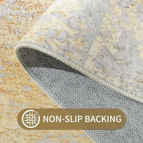 Ompaa 2x3 Entry Rugs Beige and Gold Washable Abstract Area Rug