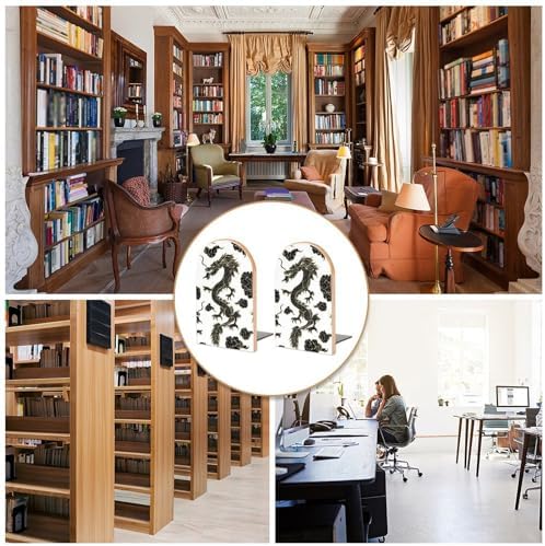 Heavy Duty Wooden Bookends with Metal Base for Home Office