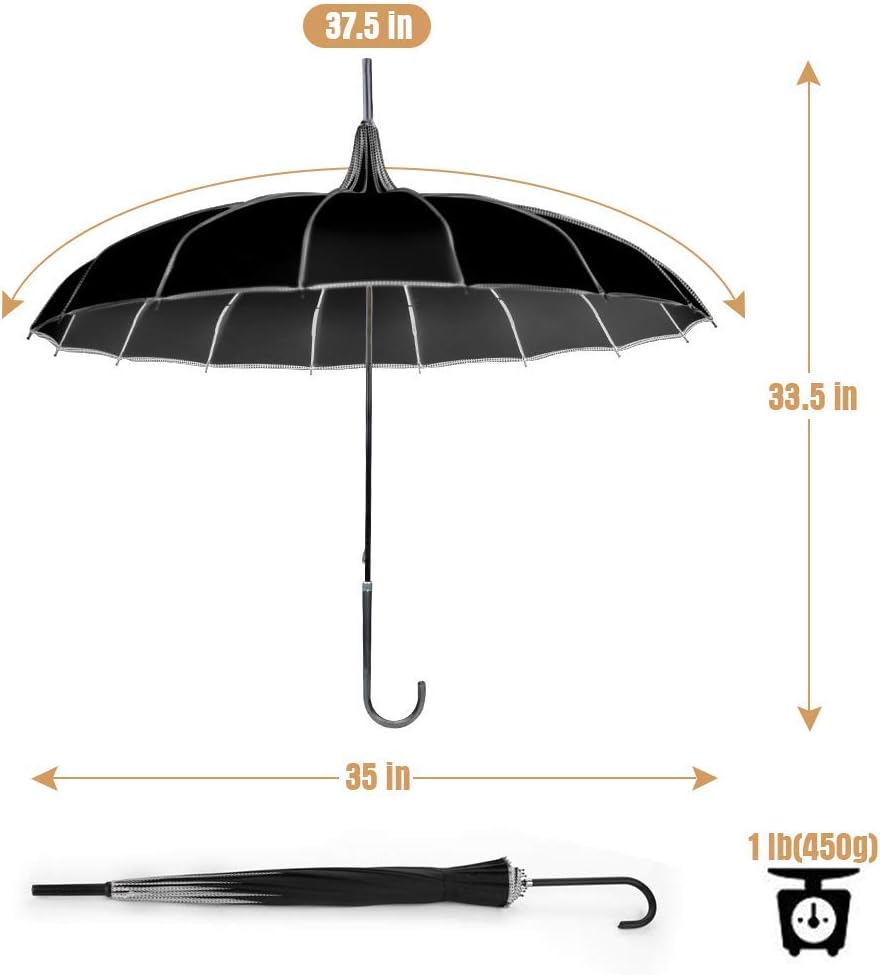 VIVI SKY Classic Peaked Stick Umbrella Black
