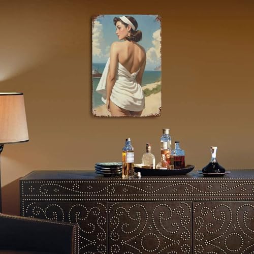 Classic Tin Plate Retro Pinup Girl Wall Art Sign 8x12 Inch
